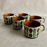 Set of 5 tea or coffee cups  Boch Rambouillet  NOIX, 1960s