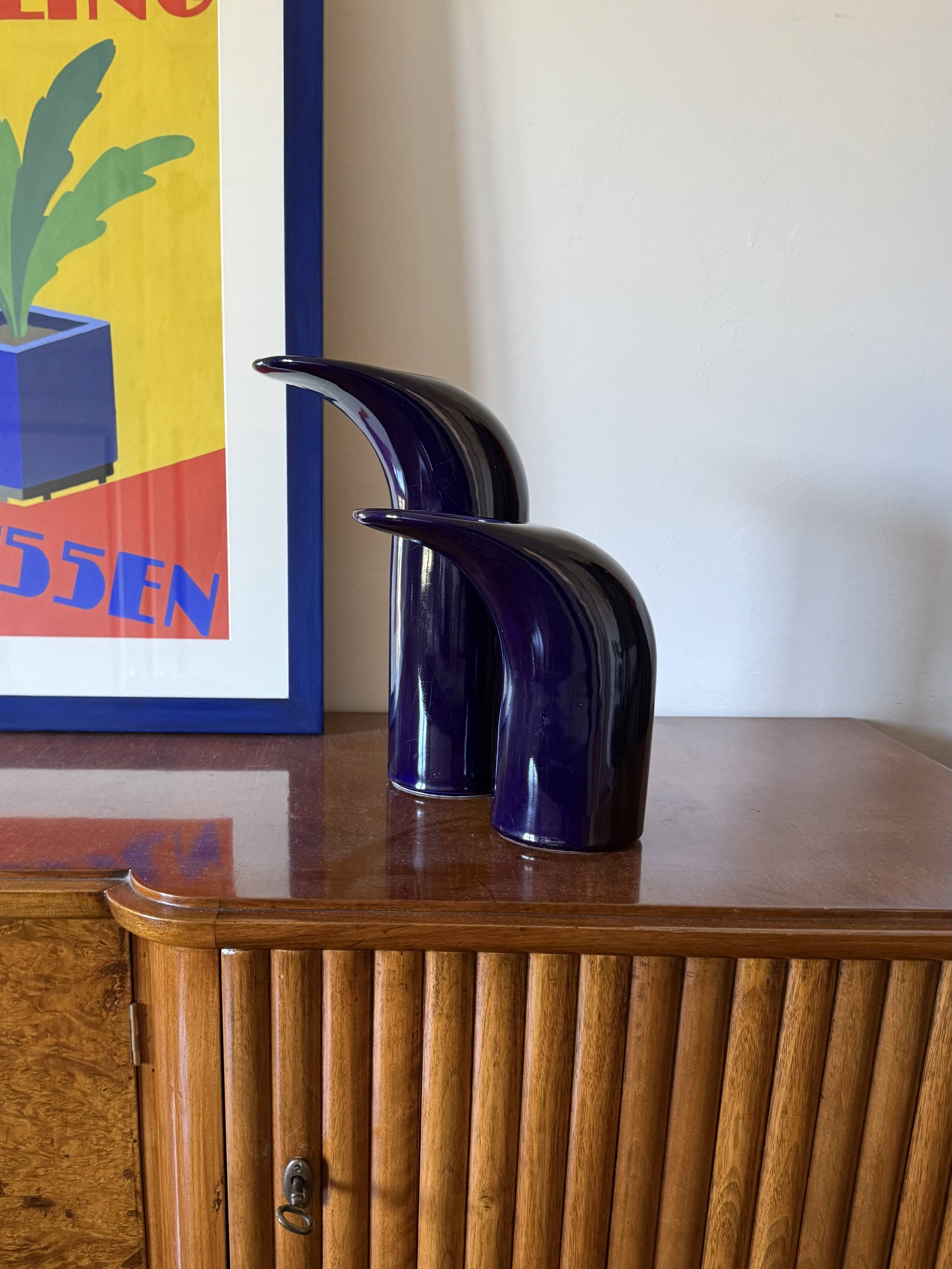 Space age set of 2 blue ceramic vase, Italy ca. 1970