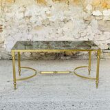 Table basse mid-century en marbre vert et laiton, 1960s