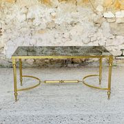 Mid-century coffee table in green marble and brass, 1960s