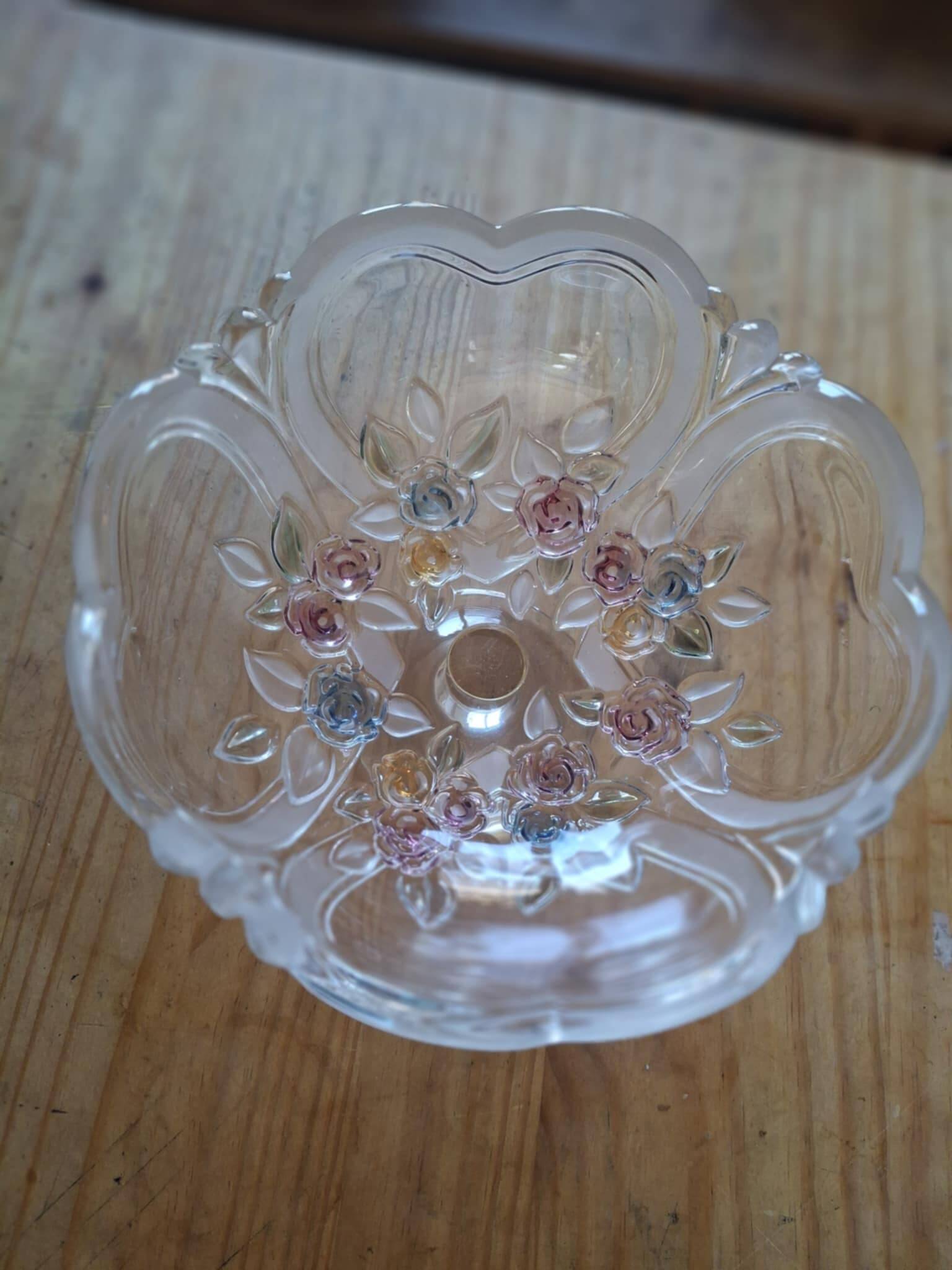 Crystal footed bowl - heart and flower
