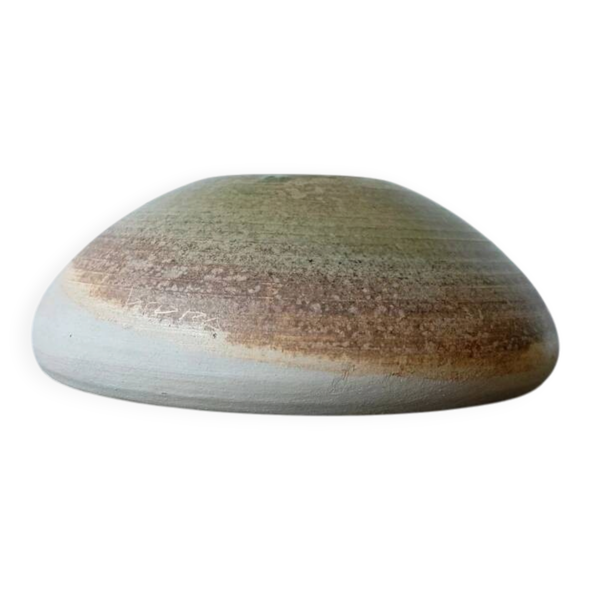 Vintage studio pottery signed - Variegated green and raw earth