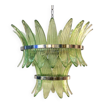 Lustre contemporain à ceinture en verre de Murano « Palmette » vert