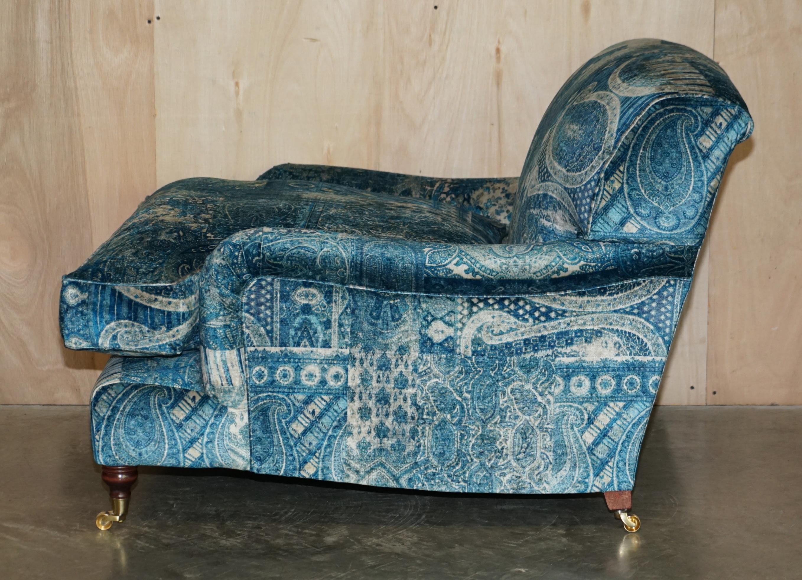 Pair of custom Howard love seat armchairs in Mulberry Lemond silk velvet.
