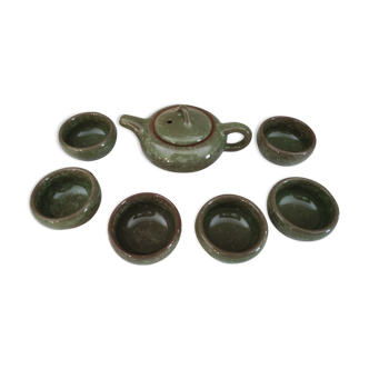 Japanese tea set in green earthenware 7 pieces