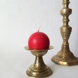 Set of 3 old candle holders in golden brass