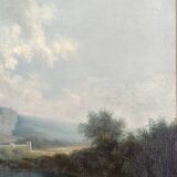 19th century Italian painting, lake scene