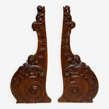 Set of 2 carved wooden mirror decorations