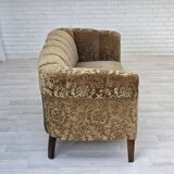 1960s, 3-seater Danish sofa, green furniture velour, ash wood legs.