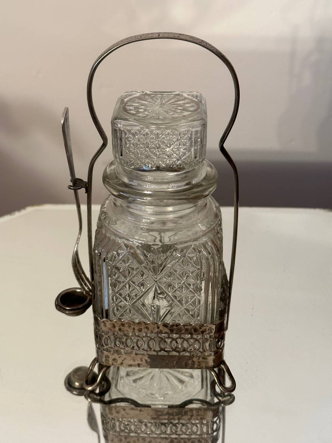 Pot - vintage pickle jar from the 70s - silver metal and cut glass