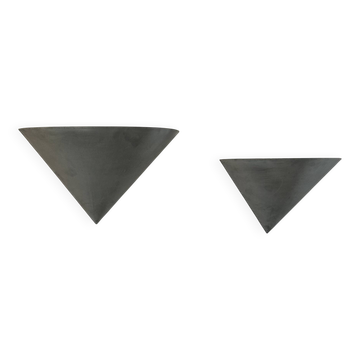 Pair of vintage conical wall lights, brushed metal, France 1970.