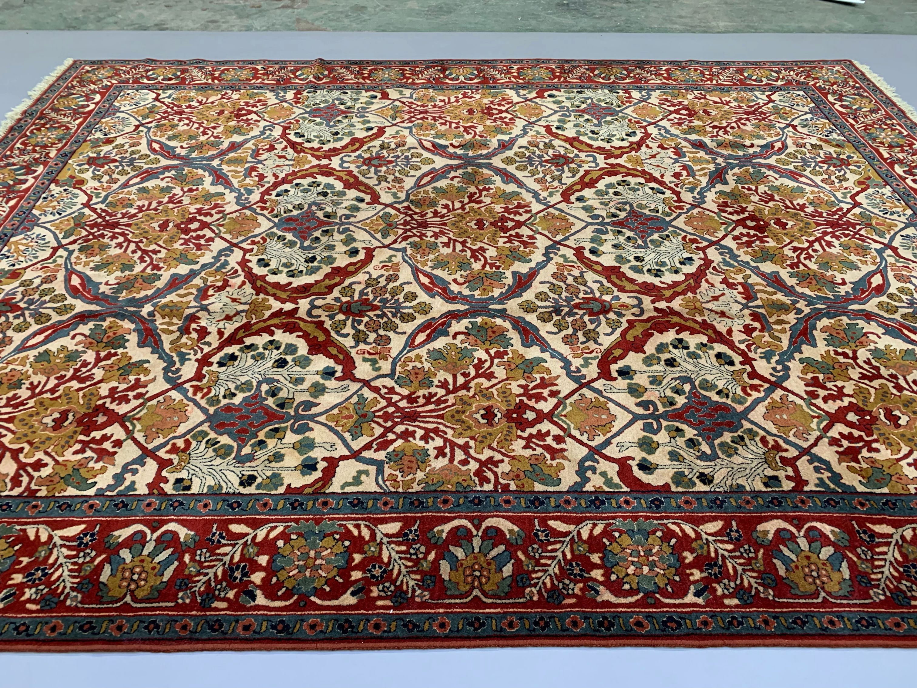XL Vintage Arts and Crafts, W Morris style Rug 400x296 cm, Red Blue