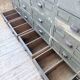 Patinated blue workshop furniture with XL drawers in oak and beech.