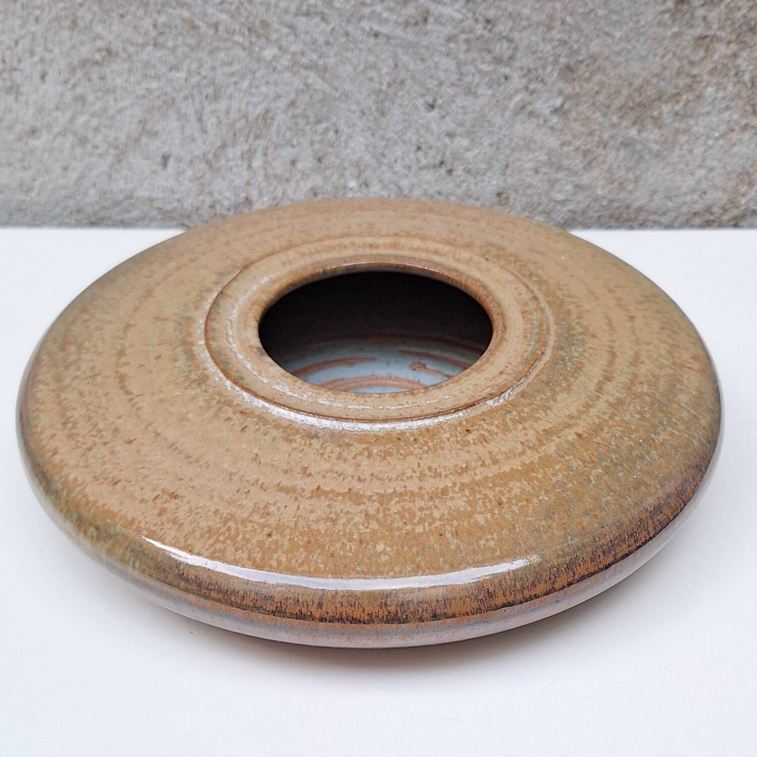 Flat ceramic vase by Nadia and Alain Pinel