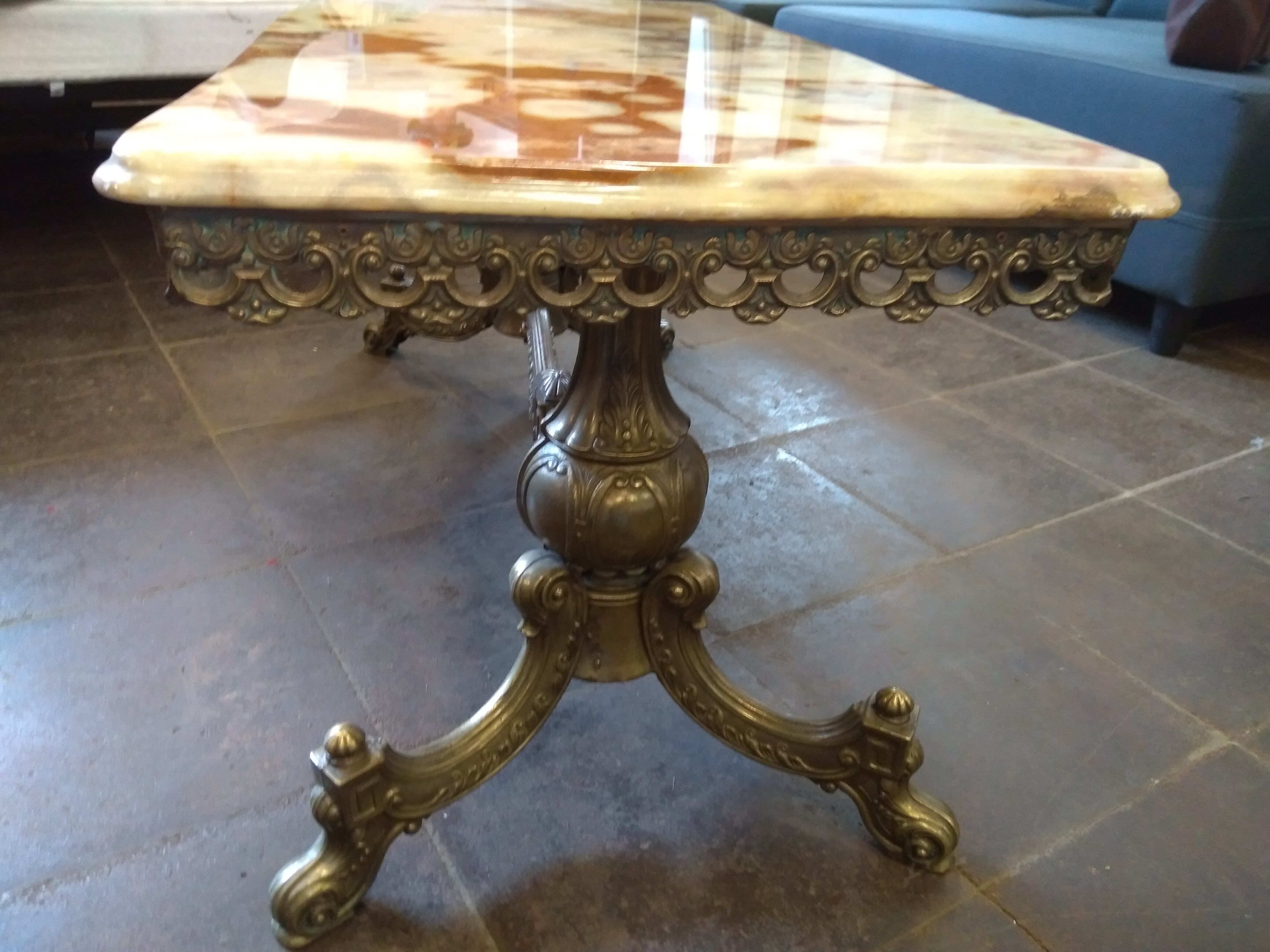 Wrought iron coffee table, marble top