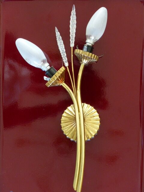 Large vintage brass and glass wall light 1950