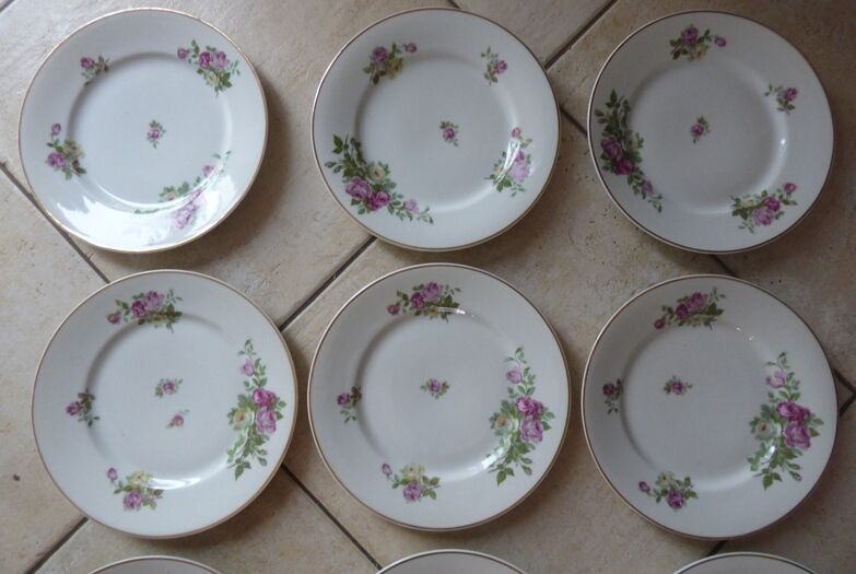 12 Plates pattern flowers in Limoges porcelain