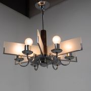 Art Deco Chandelier Made of Chrome, Wood and Sandblasted Glass, 1940s