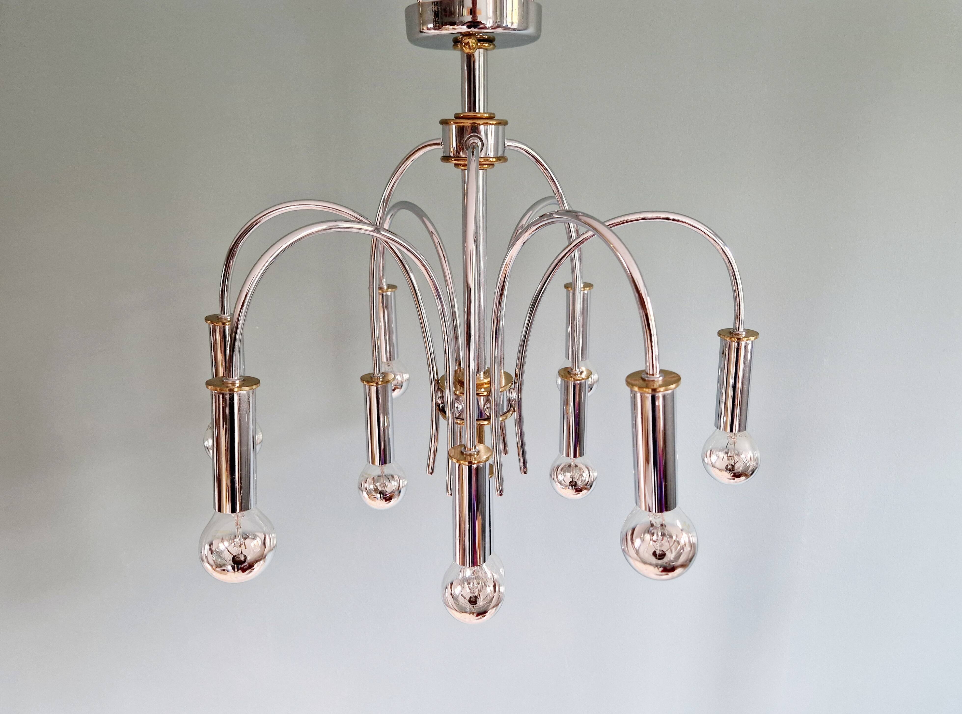 Lustre design en métal chromé et laiton, Schröder & Co, années 70