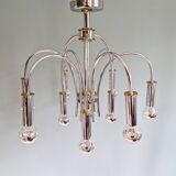 Designer chandelier in chromed metal and brass, Schröder & Co, 1970s