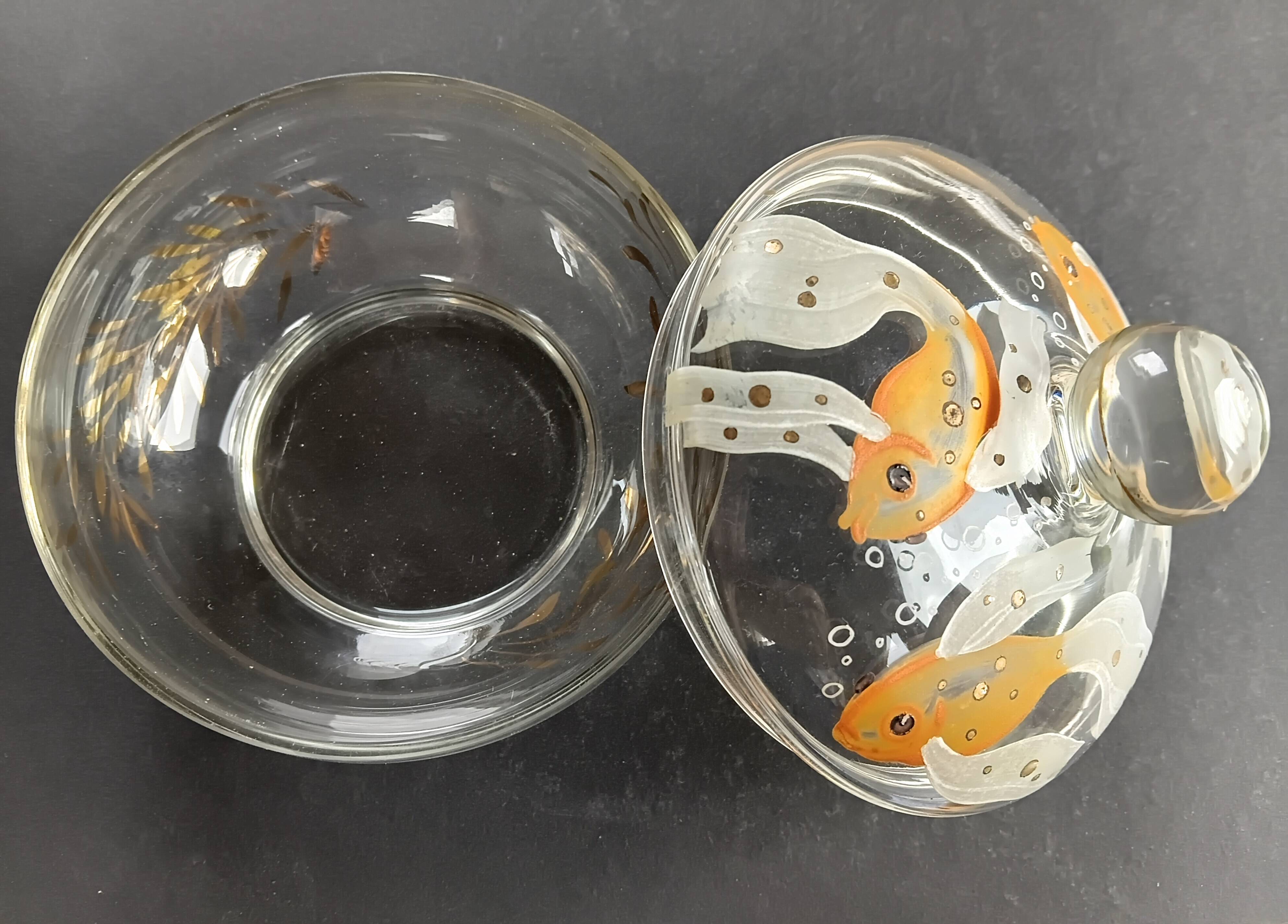 1930s Antique Bohemian Glass Bonbon Dish, Hand blown & painted, Art Deco