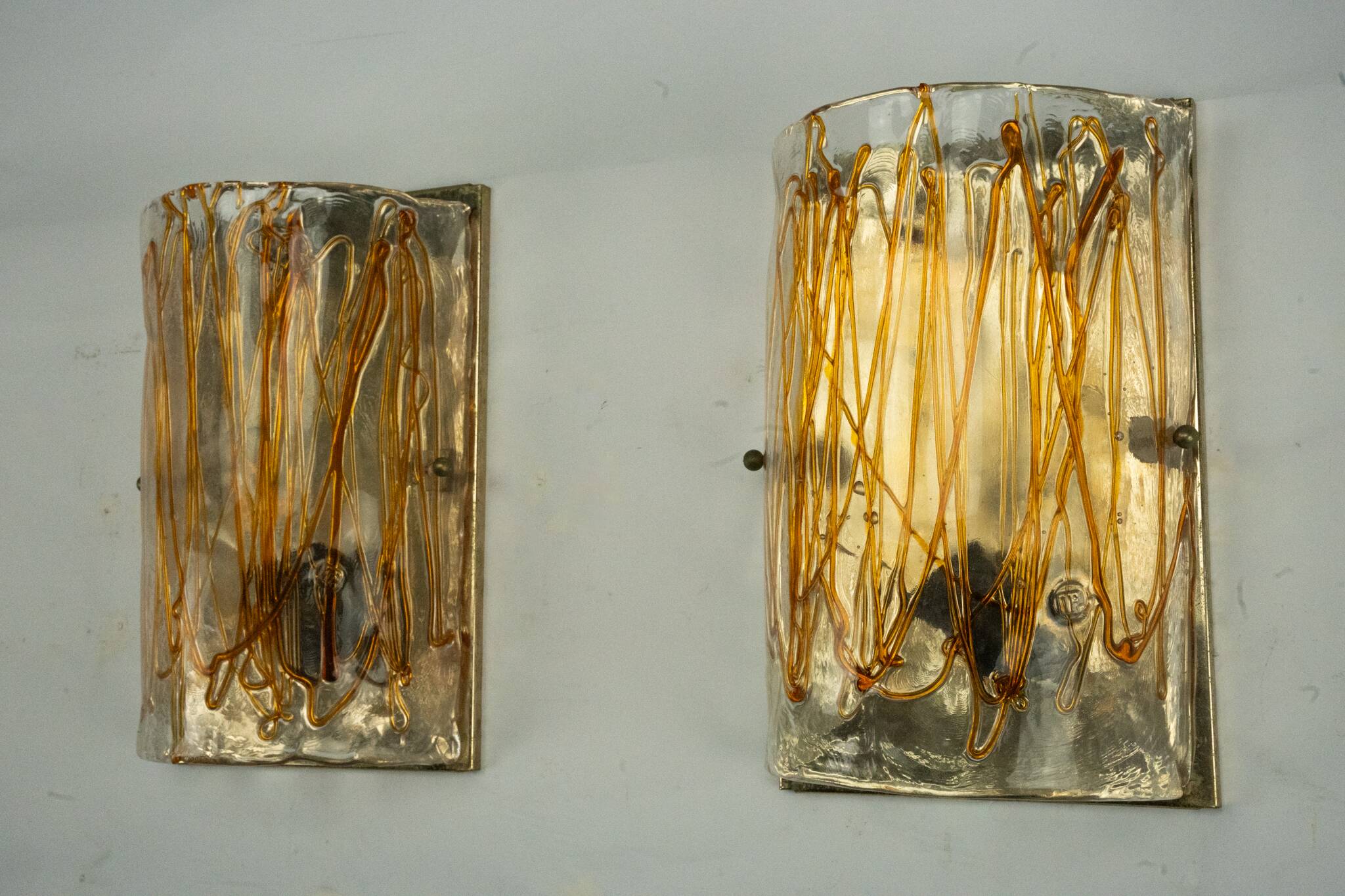 Pair of signed La Murrina thick Murano glass sconces. Italy 1970s.