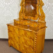 Commode coiffeuse Louis-Philippe en loupe d'orme et frêne - env. 1840-1860