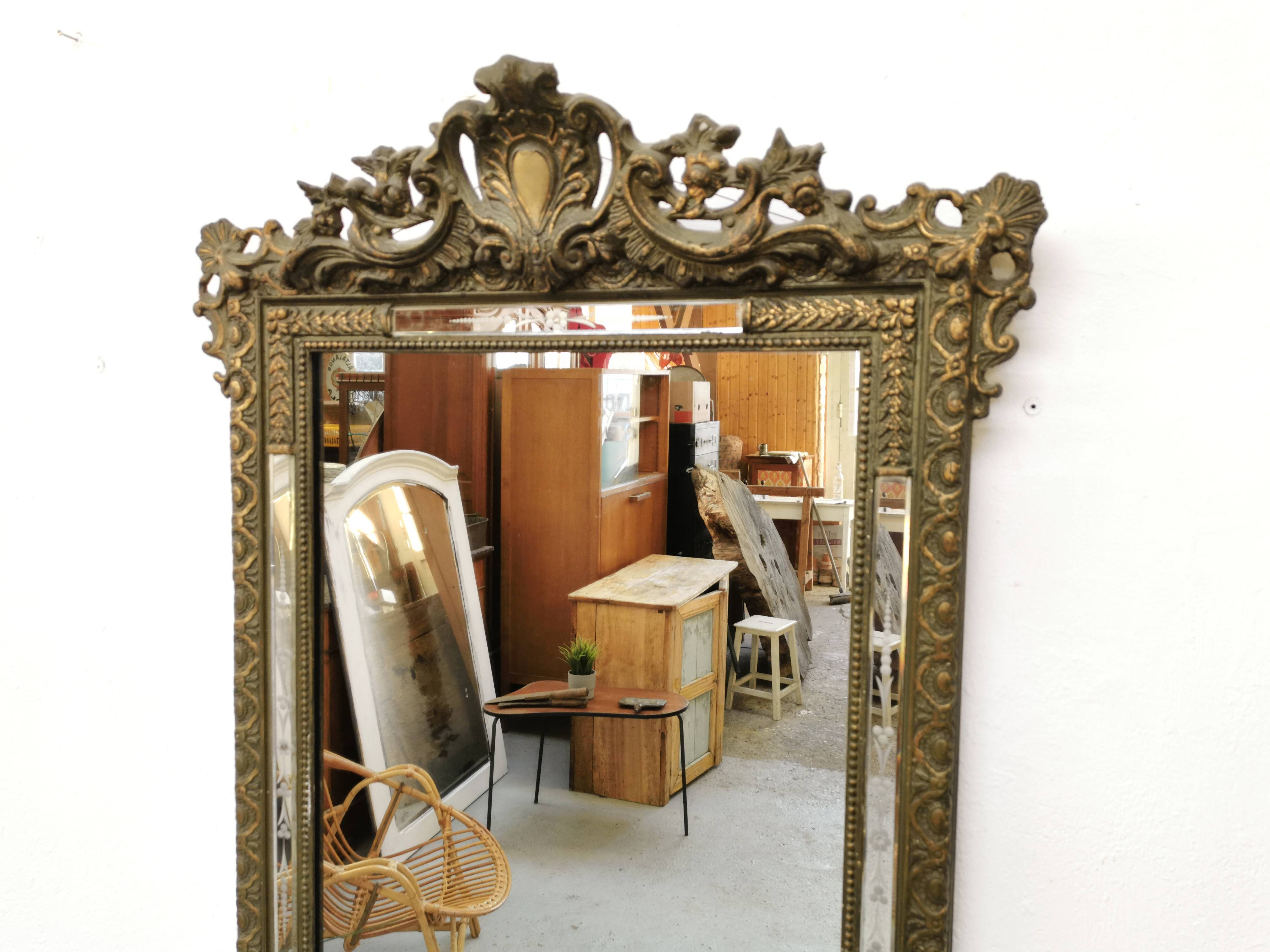 Ancient mirror 116 x 82 Napoleon III wood and gilded stucco
