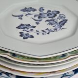 Set of 6 decorative French porcelain plates, floral and traditional designs, 25 cm