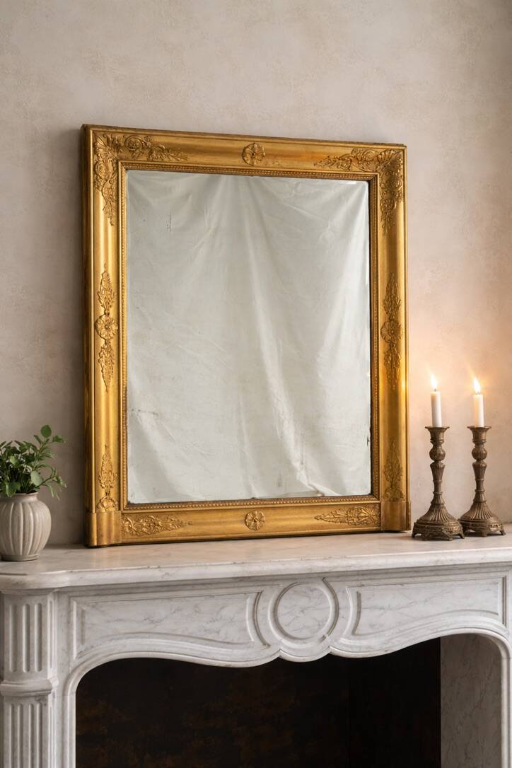Ancien miroir doré avec glace au mercure, XIXe siècle