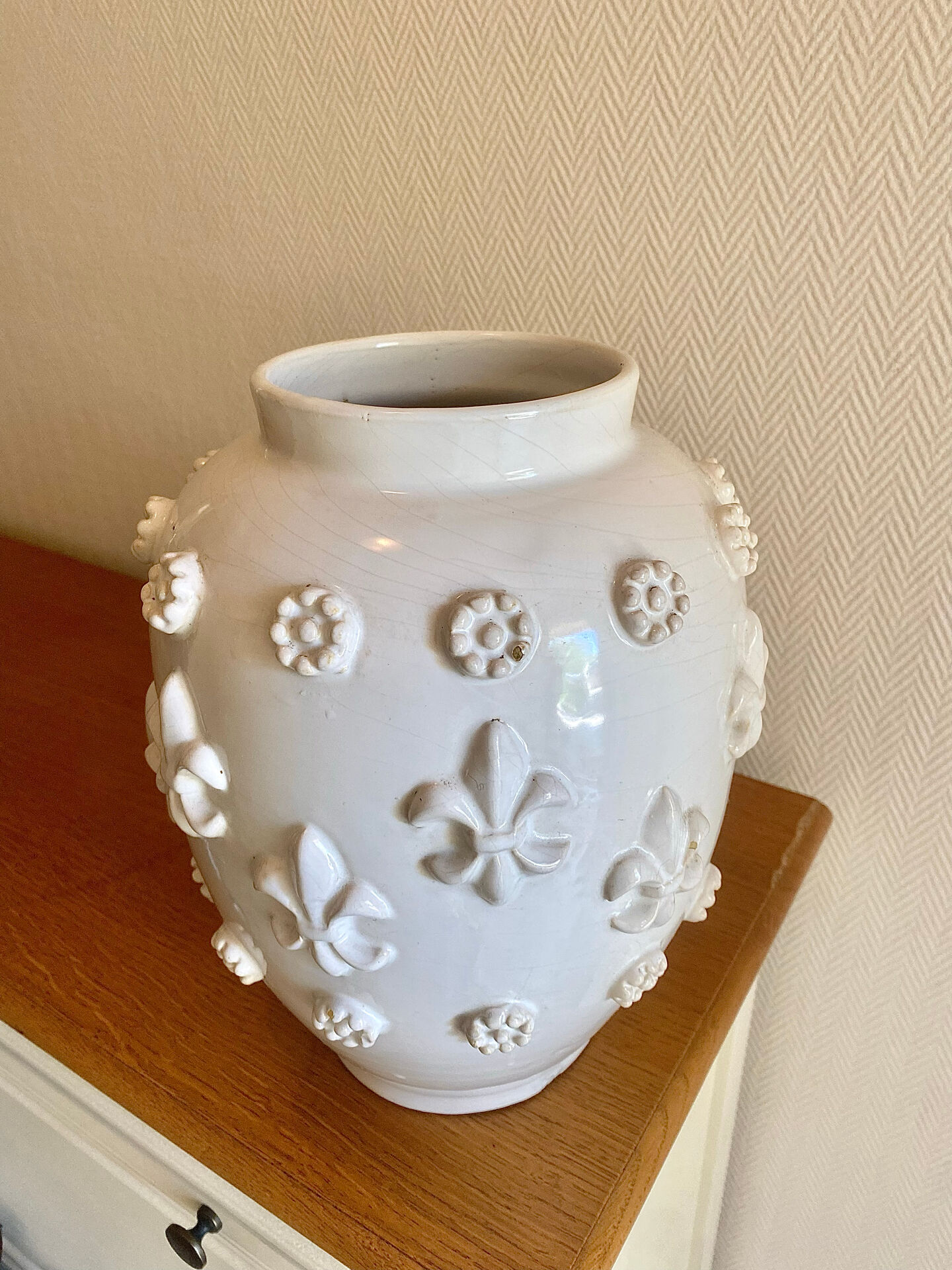 Large vase signed Emile Tessier with a lily flower design.