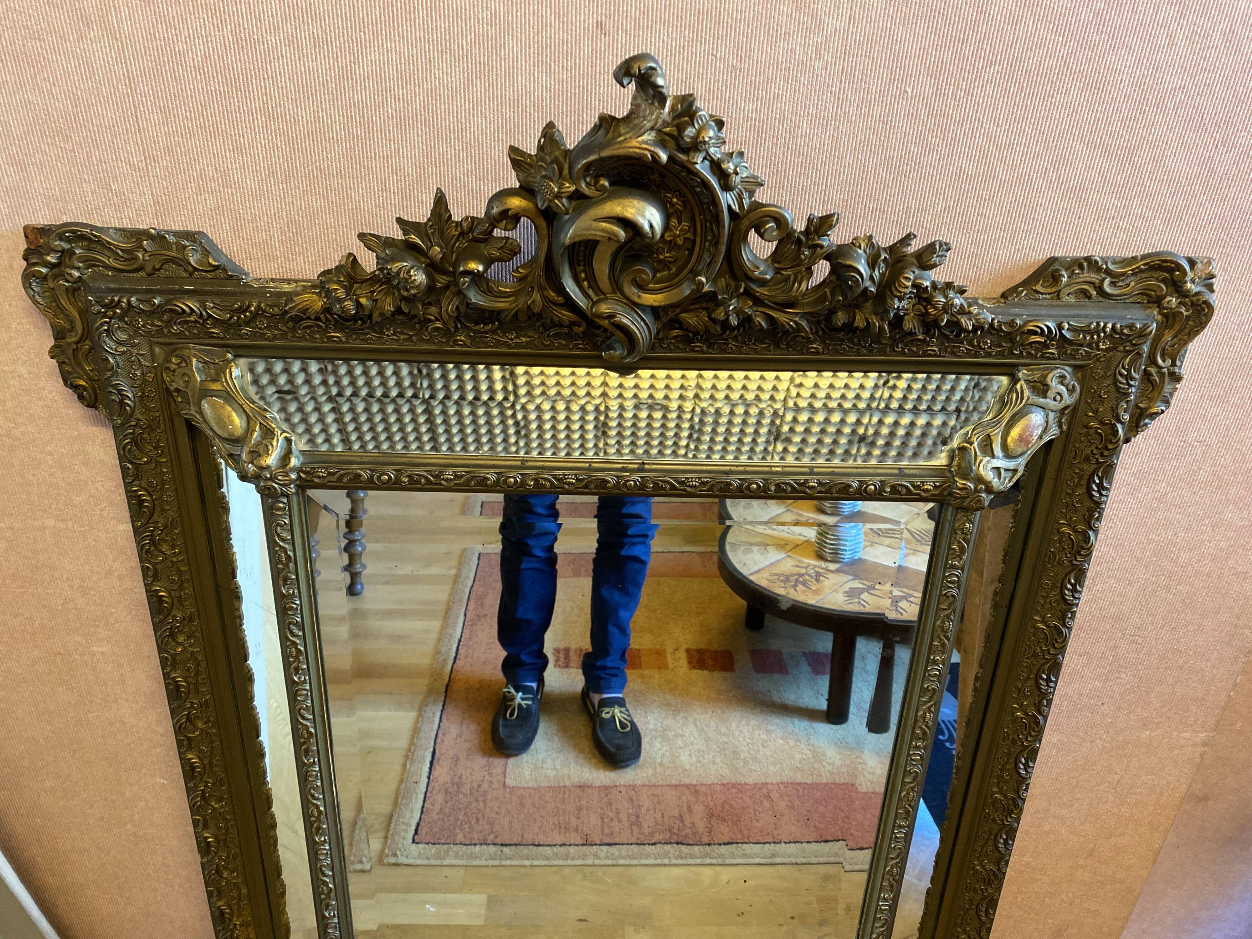 Bevelled mirror with gilded stucco parclose, from the Napoleon III period