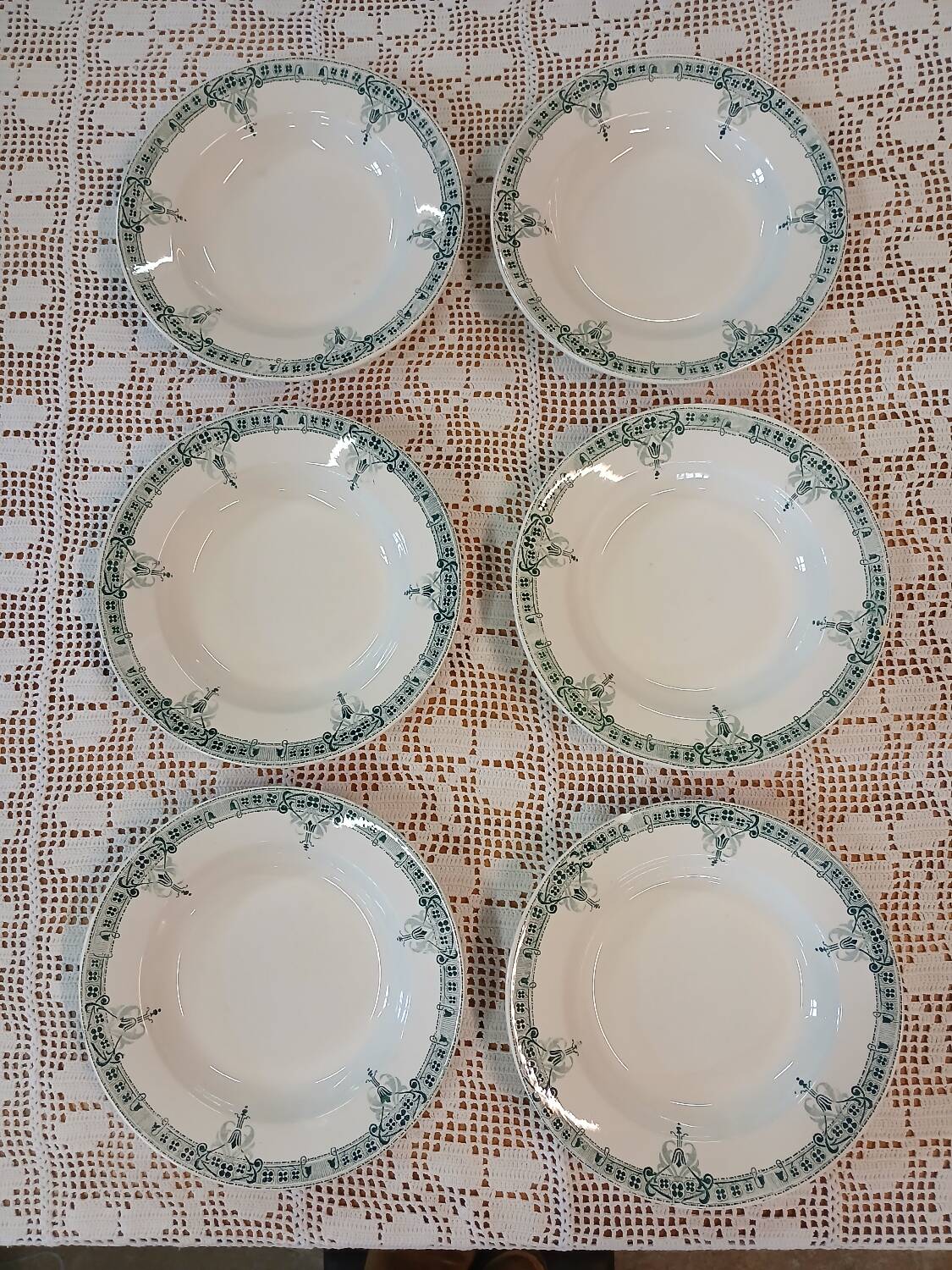 6 antique ironstone soup plates