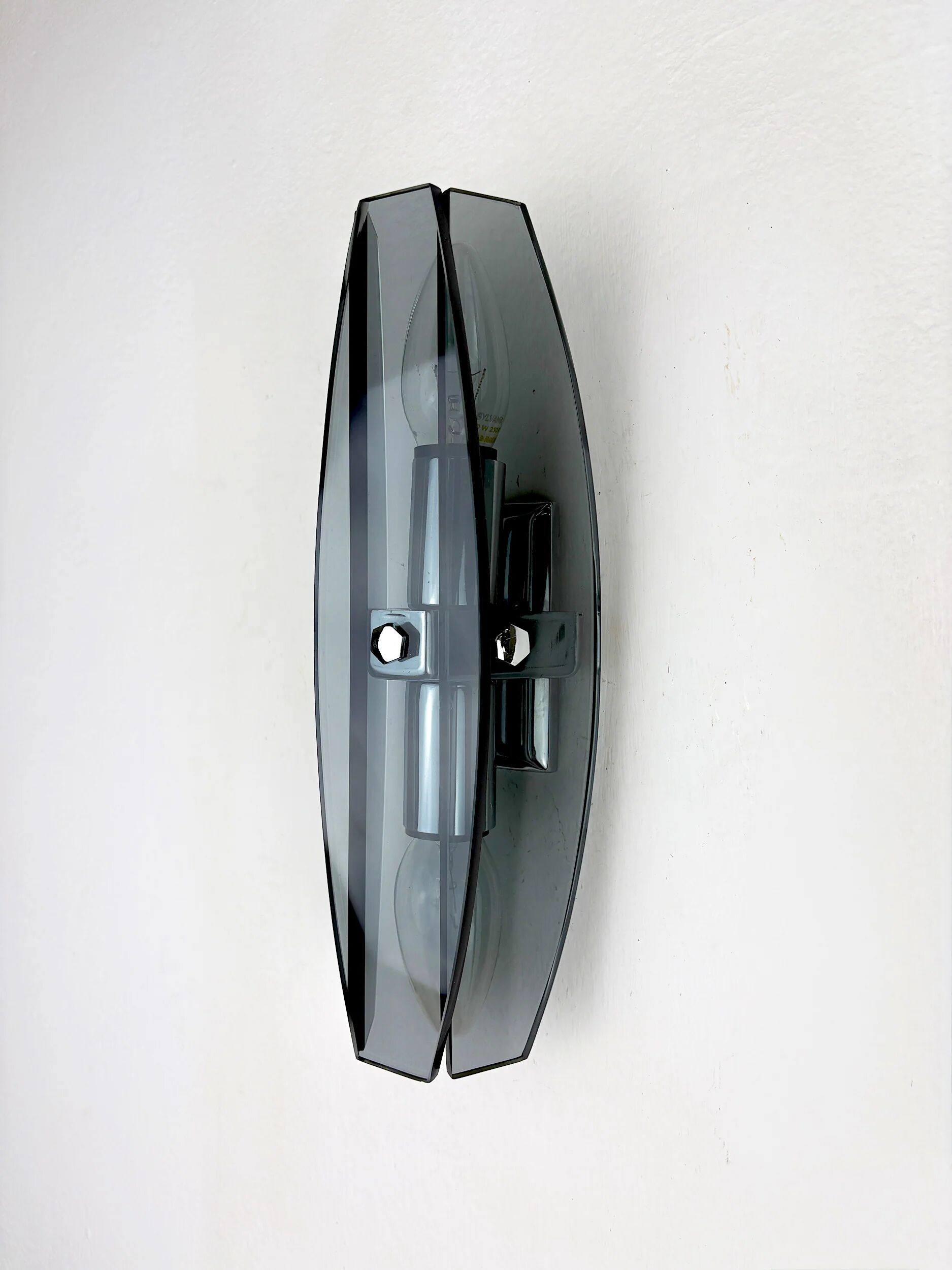 Pair of Veca wall sconces, black Murano glass, Italy, 1970s