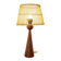 Wooden table lamp in the shape of a bowling pin with a bamboo shade from the 1960s.