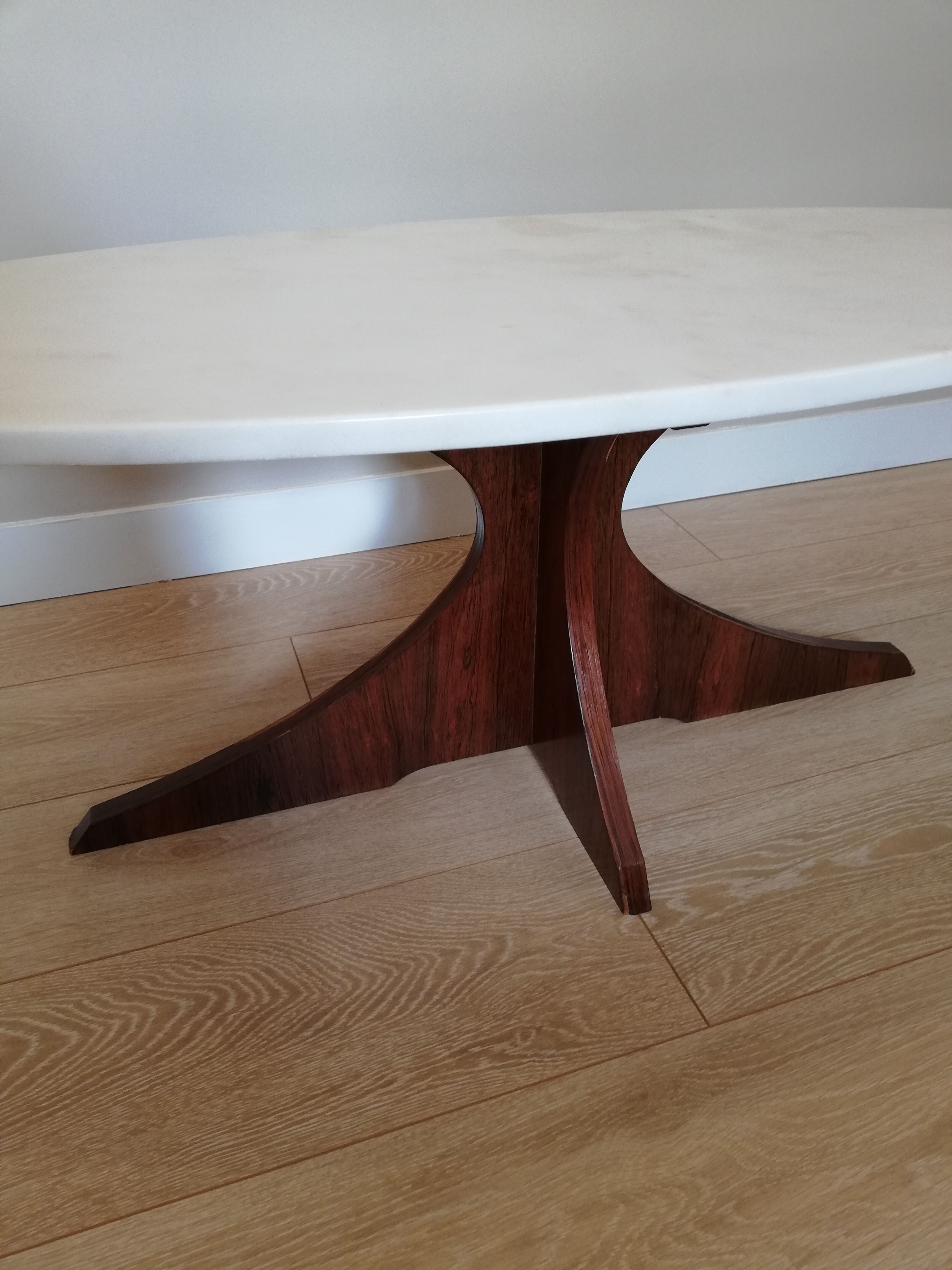 Marble and teak coffee table 60s