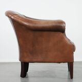 Cognac-coloured vintage cow leather club armchair in English style