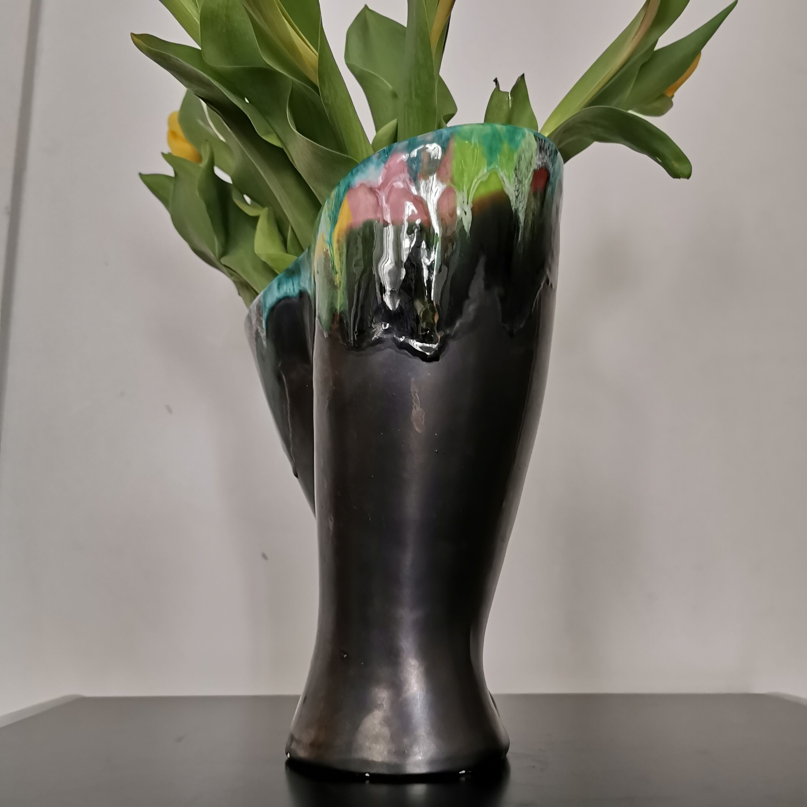 Glossy black Vallauris vase