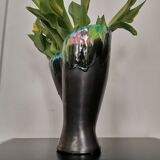 Glossy black Vallauris vase