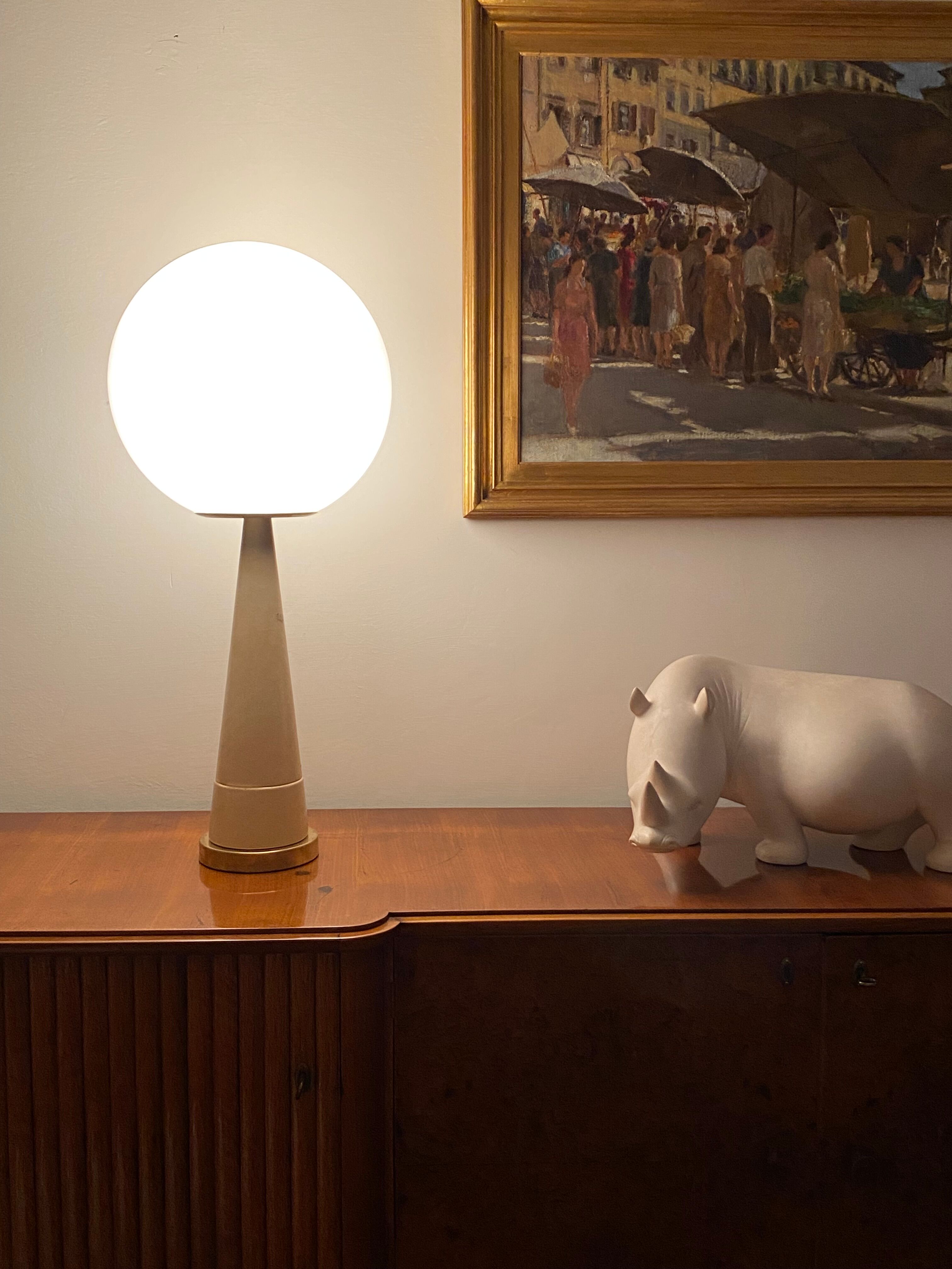 Conic parchment and brass table lamp, France 1960