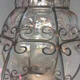 Venetian steel cage lantern and mouth-blown glass - 70's