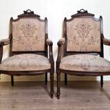 Pair of Louis XVI style queen-style armchairs in richly carved wood