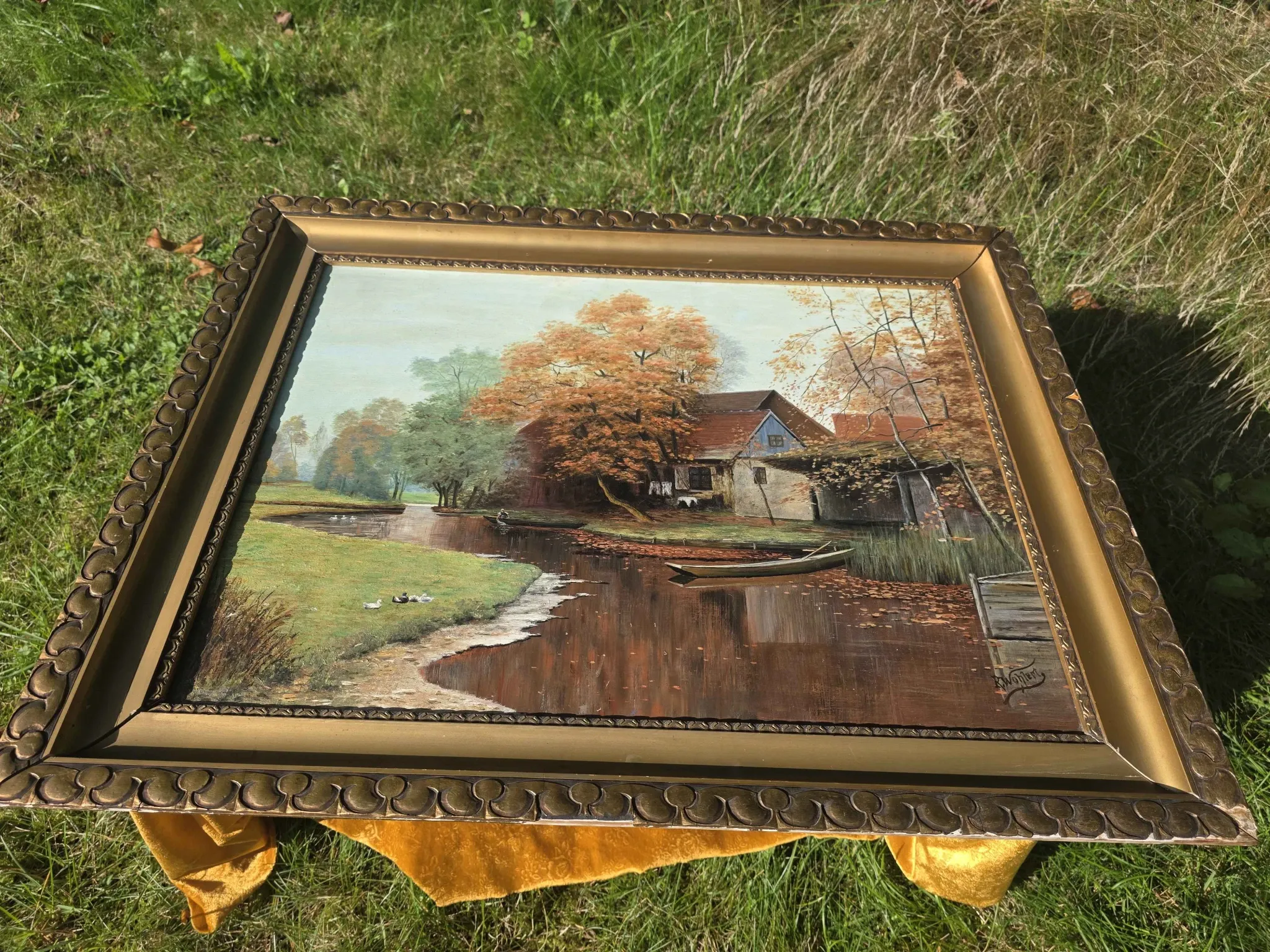 Vintage Autumn Landscape Oil Painting