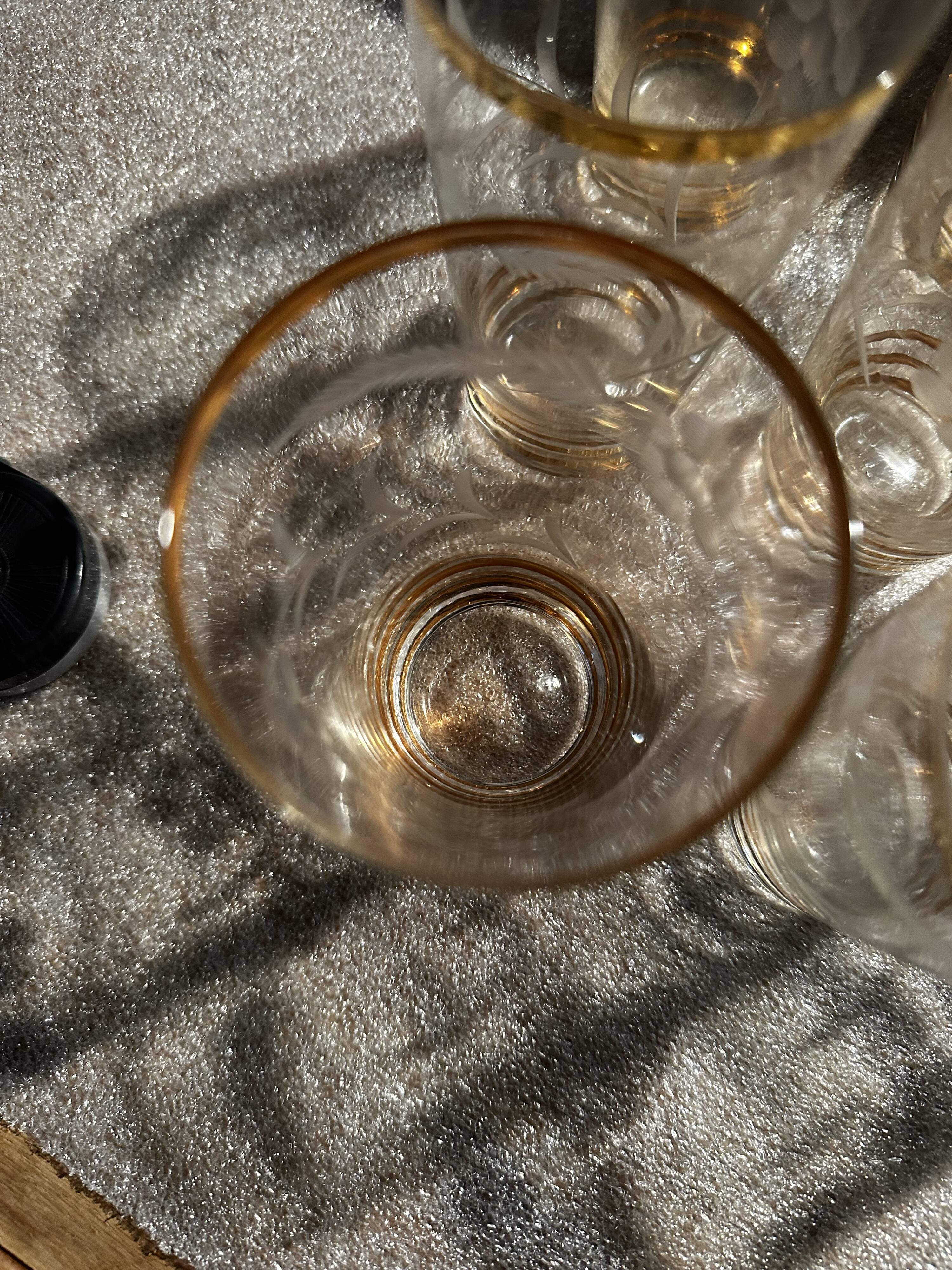 9 art-deco glasses in engraved crystal with gold trim