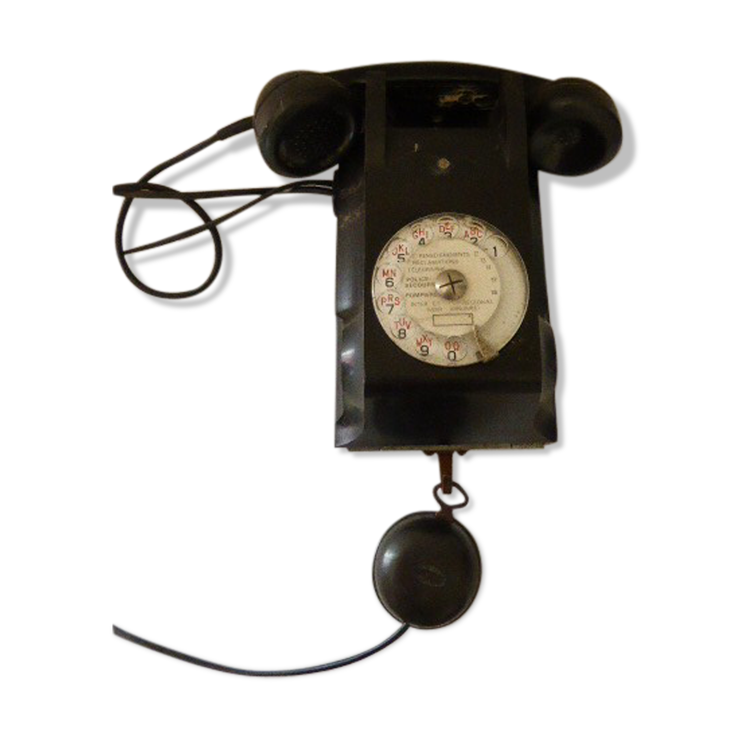 Wall telephone in black bakelite, ptt, vintage 1962