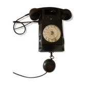 Wall telephone in black bakelite, ptt, vintage 1962