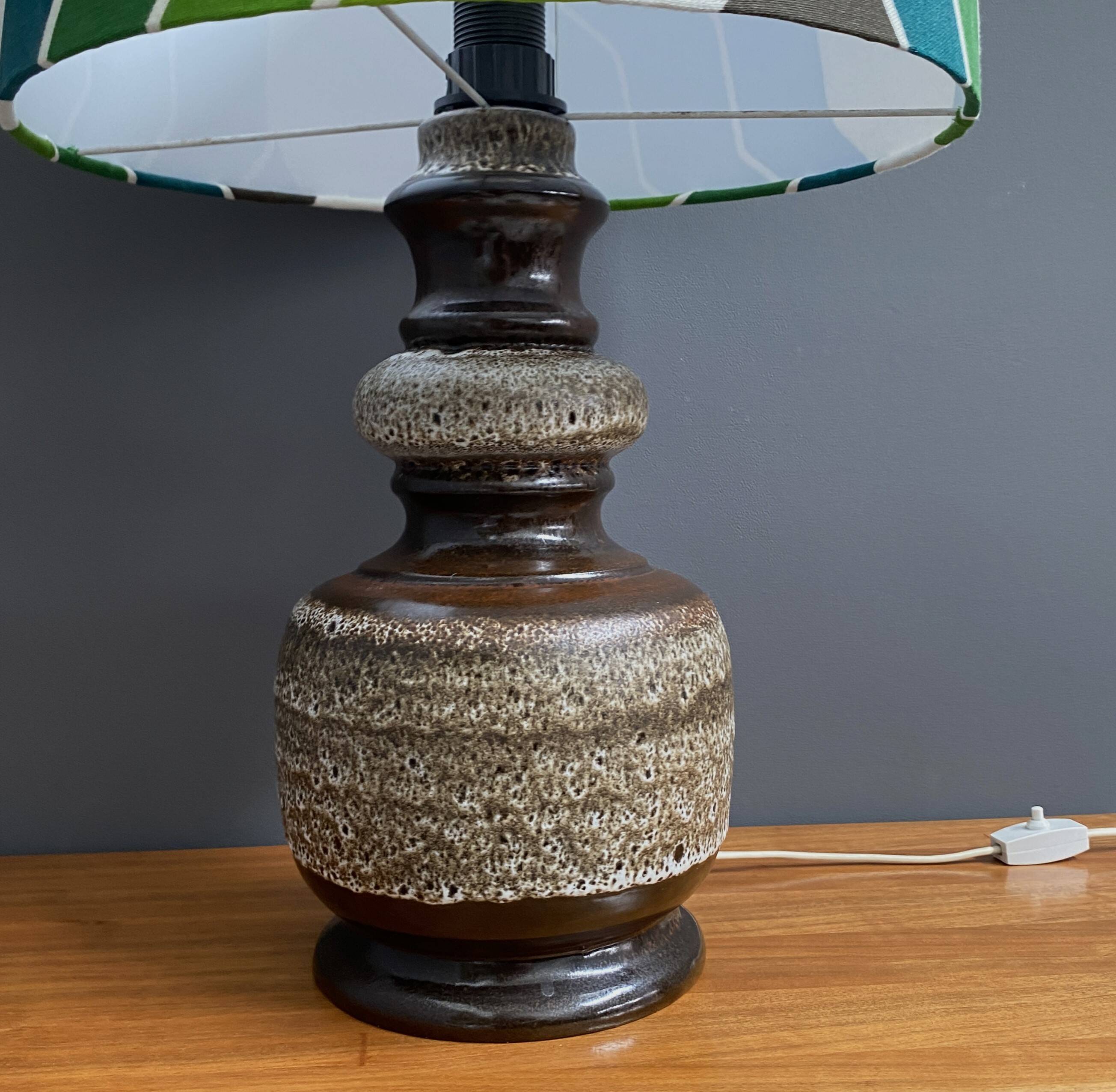 Ceramic table lamp green shade by  Hustadt-leuchten 1970s