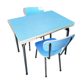 Ensemble table et chaises en formica bleu