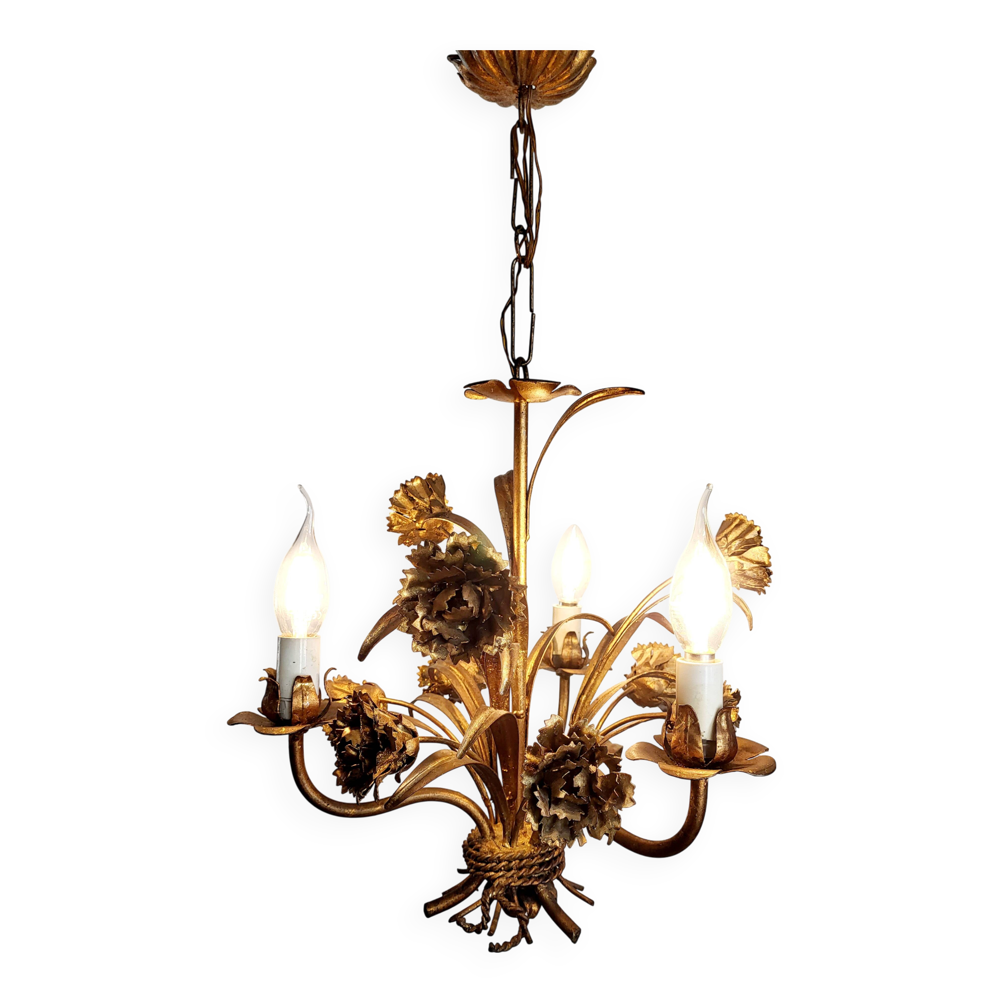Hollywood Regency Roses kroonluchter, Verguld, Drie Armen, Italie
