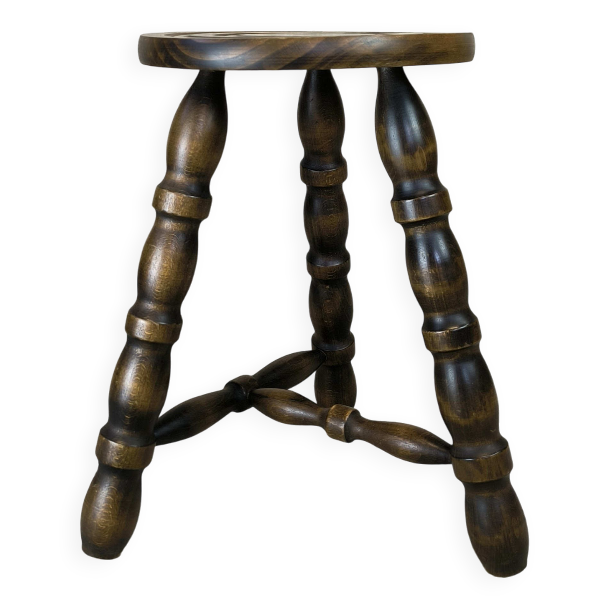 Tabouret vintage tripode bois massif